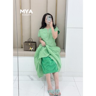 MYA - Đầm Nữ Vải Thô Thêu Lót Lụa (Xanh Cốm) (Trắng) (Xanh Biển)