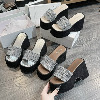 Dép đế xuồng nữ quai xoàn đá - guốc đế cao 11cm quai ngang không đau chân tôn dáng dép