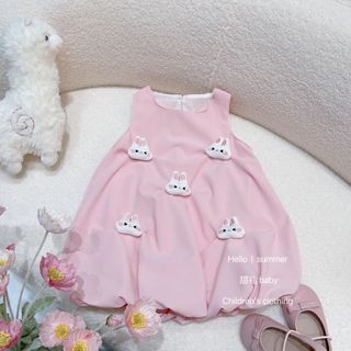 Váy Quả Bí Màu Hồng Đính Thỏ Cho Bé Gái 1 2 3 4 5 Tuổi MINTSCLOSET Quảng Châu - GV0174