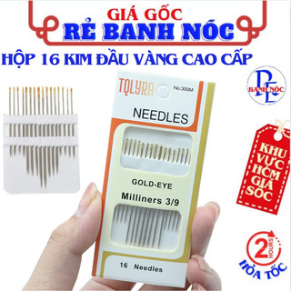 Bộ 16 kim may vá đầu vàng đa năng bằng thép không gỉ - hộp kim khâu tay may vá tiện lợi
