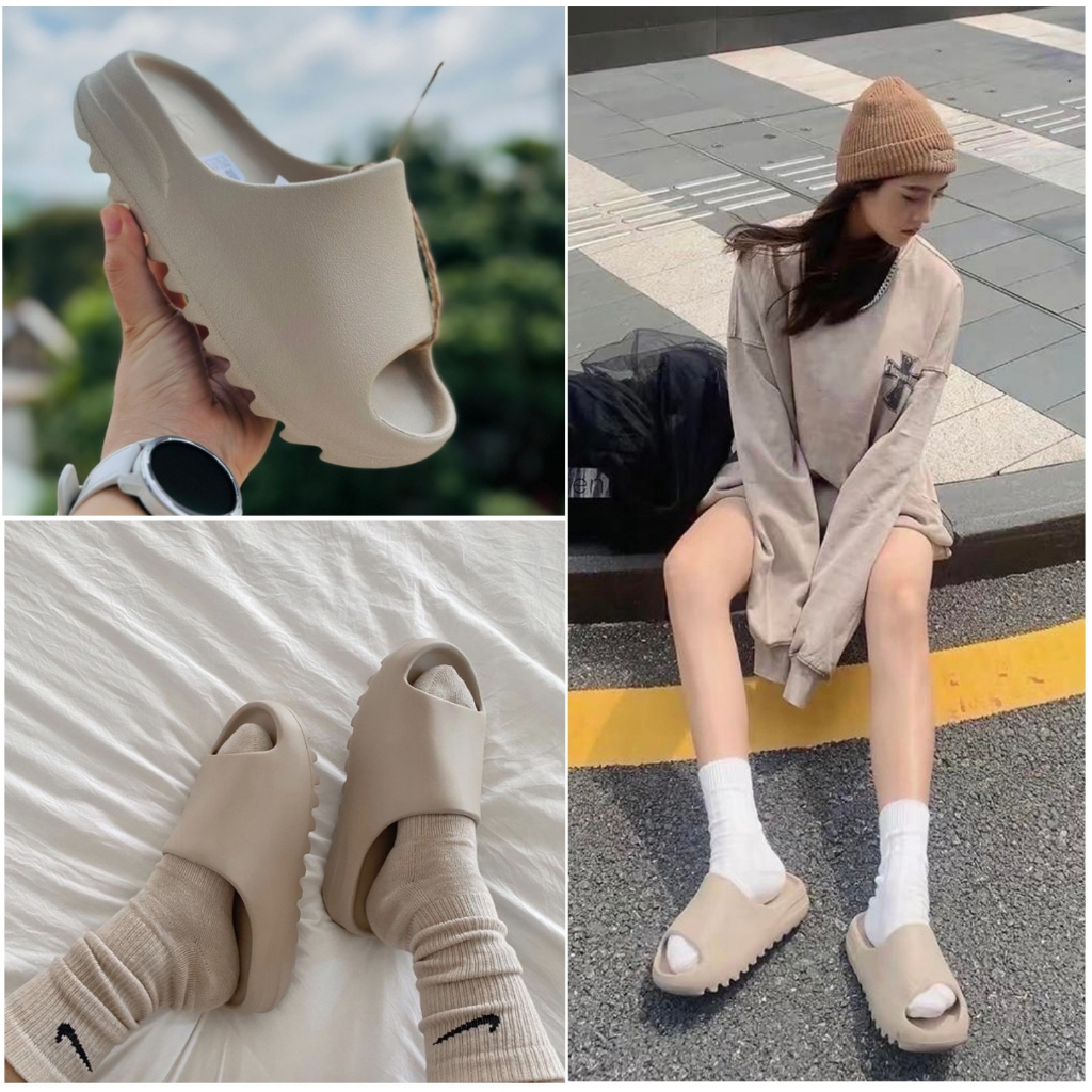 Dép Bánh Mì ,Dép YZ Slide Vân Nhám Đế Cao 5cm Chất Liệu Eva Đi Cực Êm , Dép YZ Slide Vân Nhám Logo D