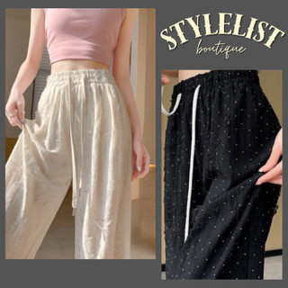 Quần suông chất đũi xước cá tính rách đính đá siêu đẹp bling, quần suông ống rộng đính đá rách cá tính