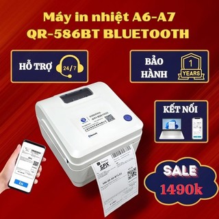 Máy in nhiệt QR-586B, kết nối Bluetooth & Usb, khổ A6-A7, độ phân giải 203DPI, in đơn hàng, mã vạch, mã QR 