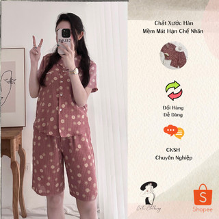 Set bộ ngủ pijama cộc chất xước hàn sang chảnh - mã a2045
