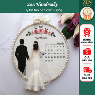 Diy bộ KIT kỉ niệm ngày cưới vintage thêu tay KÈM KHUNG Quà Tặng ĐÁM CƯỚI handmade decor tiệc kỷ niệm trang trí - ZEN