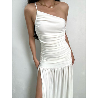 Đầm maxi thun lệch vai có tăng đơ điều chỉnh