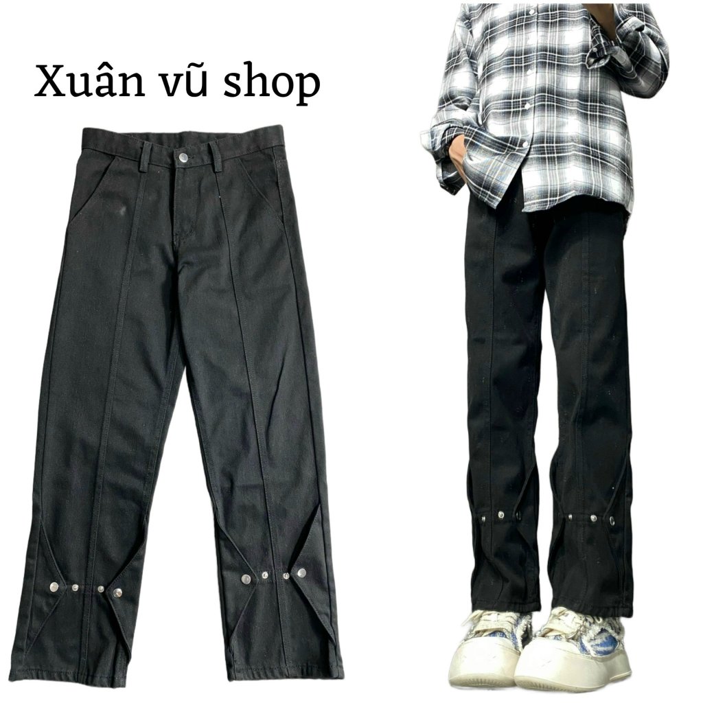 quần suông rộng loe nhẹ jean line cúc bấm (41)