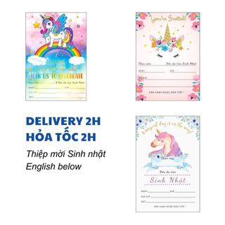 Thiệp Mời Unicorn Nhiều Mẫu Cho Bé Tiếng Việt UPKP57