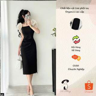 Đầm body sang trọng tay bồng phối tơ, xẻ tà sang chảnh - thích hợp cho tiệc tùng - mã a2096
