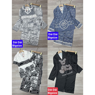 Bộ ngủ nữ lụa xước cỡ lớn bigsize pyjama 60-75kg vải mềm mịn quần có túi