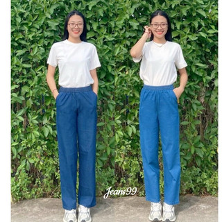 Quần jean giấy ống suông nữ mềm mát cạp chun lưng cao Jeans99 Quần bò jean baggy nữ ulzzang ống rộng