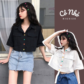 Áo sơ Mi Croptop Nữ Phối Túi Trước Kèm Hàng Cúc Nhiều Màu Vải Lụa Chéo CÓ BIGSIZE SM169