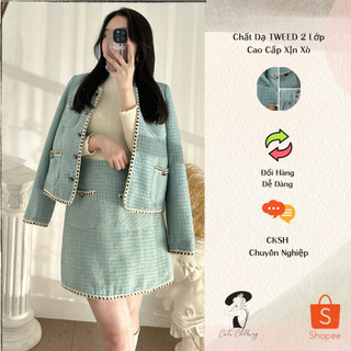 Set dạ tweed cati nhiều màu áo vest phối chân váy ngắn - mã a2229