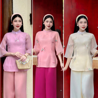  Pháp phục đi chùa-Bộ quần áo đi chùa chất liệu Tơ thêu hoa Cao Cấp