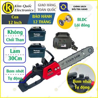 Cưa Xích pin Makita 9Ah chân phổ thông M21 Bơm nhớt tự động Động cơ không chổi lam dài 12inch( Tặng Kèm dũa)