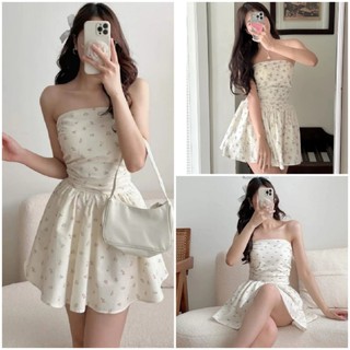 Váy Hoa Nhí Cúp Ngực Có Đệm Kèm Quần Trong Chun Sau Co Giãn Dáng Bồng Xòe Siêu Xinh 3 Màu, Labibi
