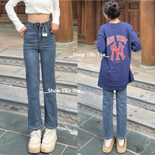    35kg-65kg   Quần jeans ống đứng nữ màu xanh lạ Yến Tee Shop  cạp 1 cúc dễ mặc #30009 