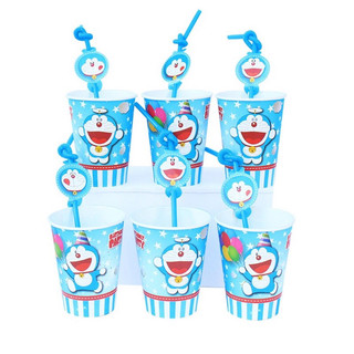 ( Set 6 cái ) Ly giấy kèm ống hút  trang trí sinh nhật bé trai  , phụ kiện bóng sinh nhật