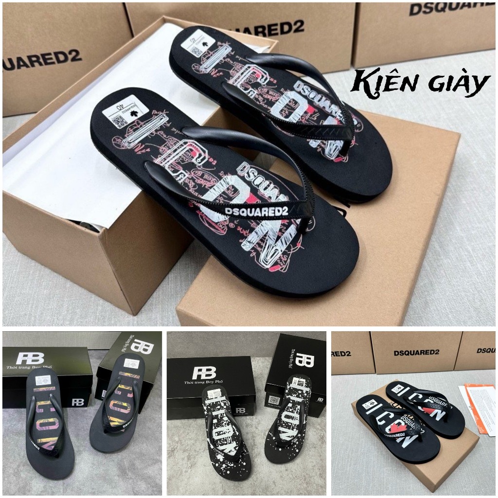Dép Tông Nam DSQ icon Họa Tiết, tông hè xỏ ngón dsquared2 các mẫu cực chất 2024 đi biển, đi dạo phố