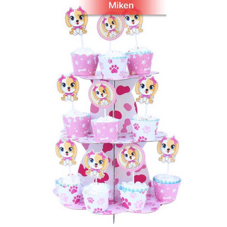 Tháp bánh cupcake 3 tầng trang trí sinh nhật bé gái, phụ kiện bóng sinh nhật