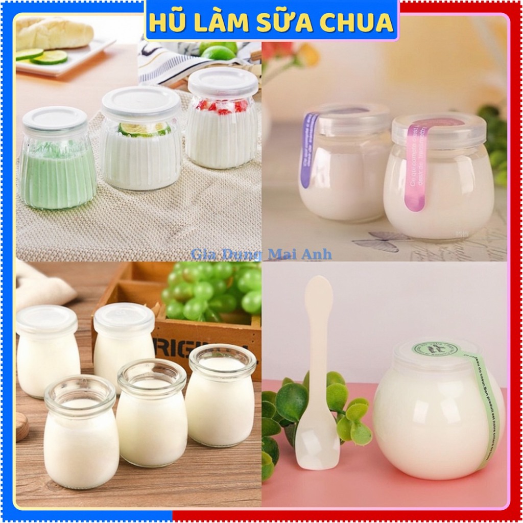 Hũ thuỷ tinh kèm nắp, hũ làm sữa chua, hũ làm caramen, làm thạch, dung tích 100-200ml