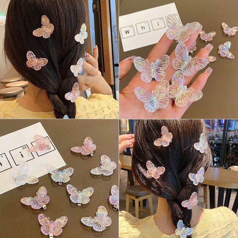 [combo 2 cái ]Kẹp tóc mái,kẹp tóc tết hình bướm trong suốt pha lê,phụ kiện tóc