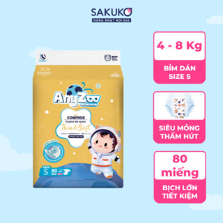 Bỉm Dán ANYZOO size S, Bỉm Dán Siêu Mỏng 2mm, Tã Dán 80 Miếng Cho Bé, Ngừa Hăm MERRIES/Huggies/ Genki SAKUKO