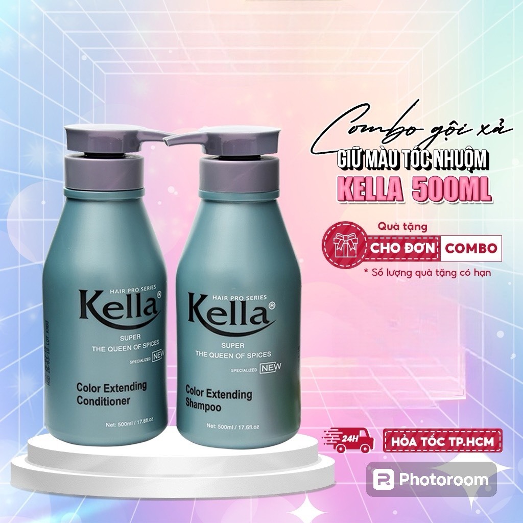 COMBO Gội,Dầu Xả Giữ Màu Tóc Nhuộm Kella 500ml, giữ màu tóc nhuộm bền màu, lâu phai KELLA XÁM