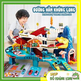 Đường hầm khủng long kèm 4 xe mini đồ chơi đường hầm sư tử đường đua khủng long đồ chơi khủng long - bó khủng long