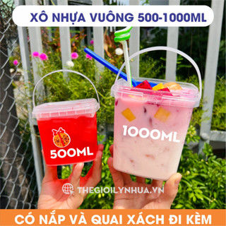 SET 50 xô nhựa vuông đựng trà sữa, trà chanh, trà trái cây 500ml - 1000ml, hàng nhập khẩu loại dày cứng