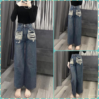 Quần bò jeans nữ ống suông cạp cao siêu hack chân siêu tôn dáng