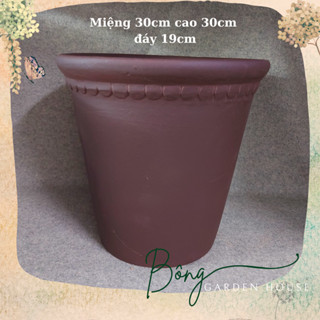Chậu trồng cây, Chậu đất nung vót loe ht tiết nhẹ nhàng size to Bông Garden trồng cây cảnh các loại