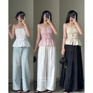 SODA TOP- áo nhún ngực thắt nơ trẻ trung