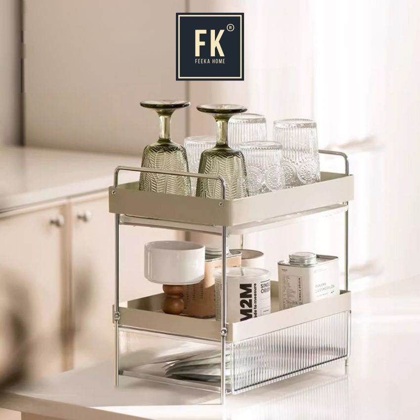 Khay kệ úp cốc để chén và đựng ly FEEKA 2 tầng để bàn, kệ khay đựng ly và để chén úp cốc tháo rời
