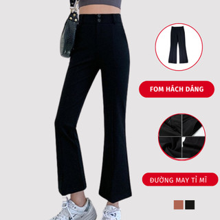 Quần vải ống loe ống rộng nữ cạp cao 2 cúc madela phong cách hàn quốc, quần tây cạp cao nữ ống loe ống rộng