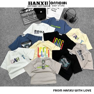 Áo Phông Cộc Tay Bé Trai Dáng Rộng Hình In Sành Điệu Vải Cotton Mềm Min, Áo Phông Áo Thun Bé Trai Hanxu