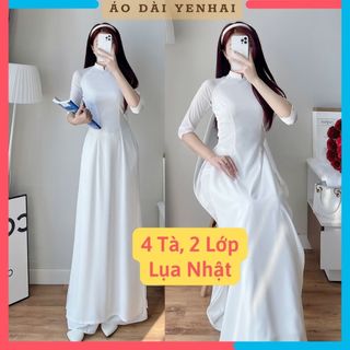 Áo dài truyền thống màu trắng 4 tà 2 lớp không lộ chất lụa nhật phù hợp với học sinh cấp 3 sinh viên | B3