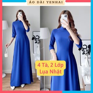 Áo Dài Truyền thống 4 tà xanh coban đoàn thanh niên chất Lụa nhật | Mã B1