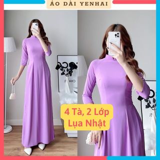 Áo dài truyền thống 4 tà màu tím cà chất lụa nhật co giãn mềm mịn | B4