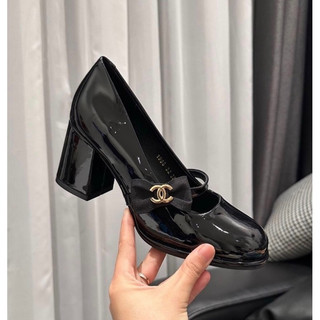 Giầy quai ngang nơ cạnh gót trụ 8cm