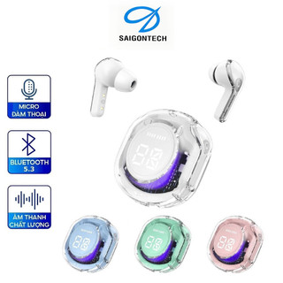 Tai nghe bluetooth không dây gaming Ultrapods Pro cảm ứng vỏ trong suốt đèn led có mic đàm thoại âm thanh hifi bass mạnh