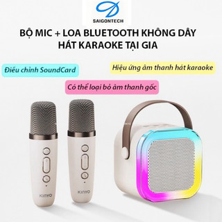 Loa bluetooth karaoke Kinyo K12 tặng kèm 2 mic và sticker,loa karaoke không dây âm thanh bass hay cùng đèn led có BH P2T