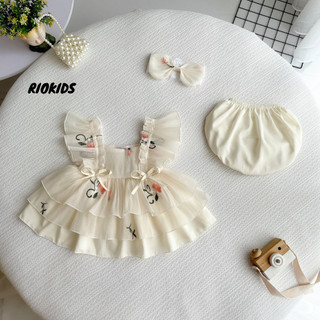 [3-12kg] Váy công chúa hoa thêu RIOKIDS, quần áo đầy tháng thôi nôi cho bé gái sơ sinh sát nách BG15