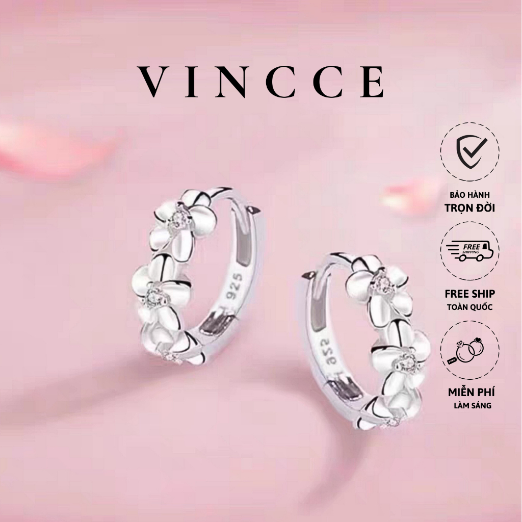 Khuyên tai bạc S925 thương hiệu VINCCE hình hoa trà nụ đá thanh lịch KTV62