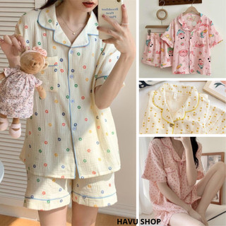 Pijama nữ tay dài, tay cộc Bộ pizama đũi xốp họa tiết dễ thương DÀI TAY, Cộc tay màu pastel