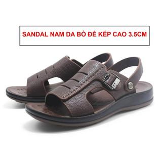 Dép nam da bò thật đế nâng cao 3,5cm - đế kếp siêu bền