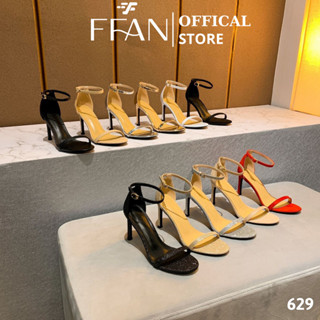 Sandal nữ cao gót quai ngang guốc đế nhọn cao cấp 629 FFAN STORE, 6 8 phân màu đen be bạc đen da lộn trắng sữa