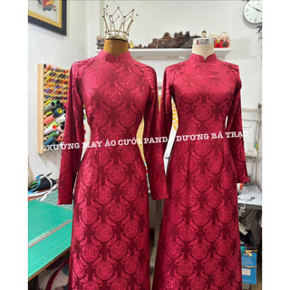 Áo dài nữ lụa t.o.tằm nha xá hỷ dơi đỏ 2 tà/4 tà mềm mịn cao cấp đi tiệc, đám hỏi, đám cưới