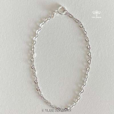 Lắc tay bạc nữ TLEE, vòng tay sợi xích trái tim thanh mảnh nữ tính TLEE JEWELRY