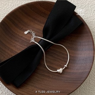 Lắc tay bạc nữ TLEE, vòng tay dây mì tròn dày dặn mix charm tim phồng hạt bi trơn xinh xắn TLEE JEWELRY LT0295